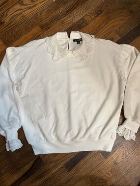J. Crew White Lace-Collar lightweight Sweatshirt